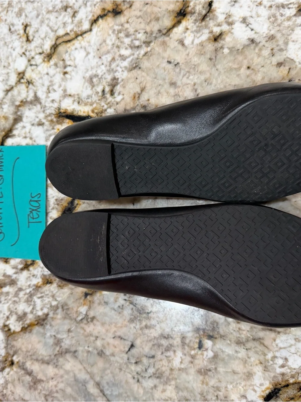 Tory Burch Black Leather Logo Ballet Flats